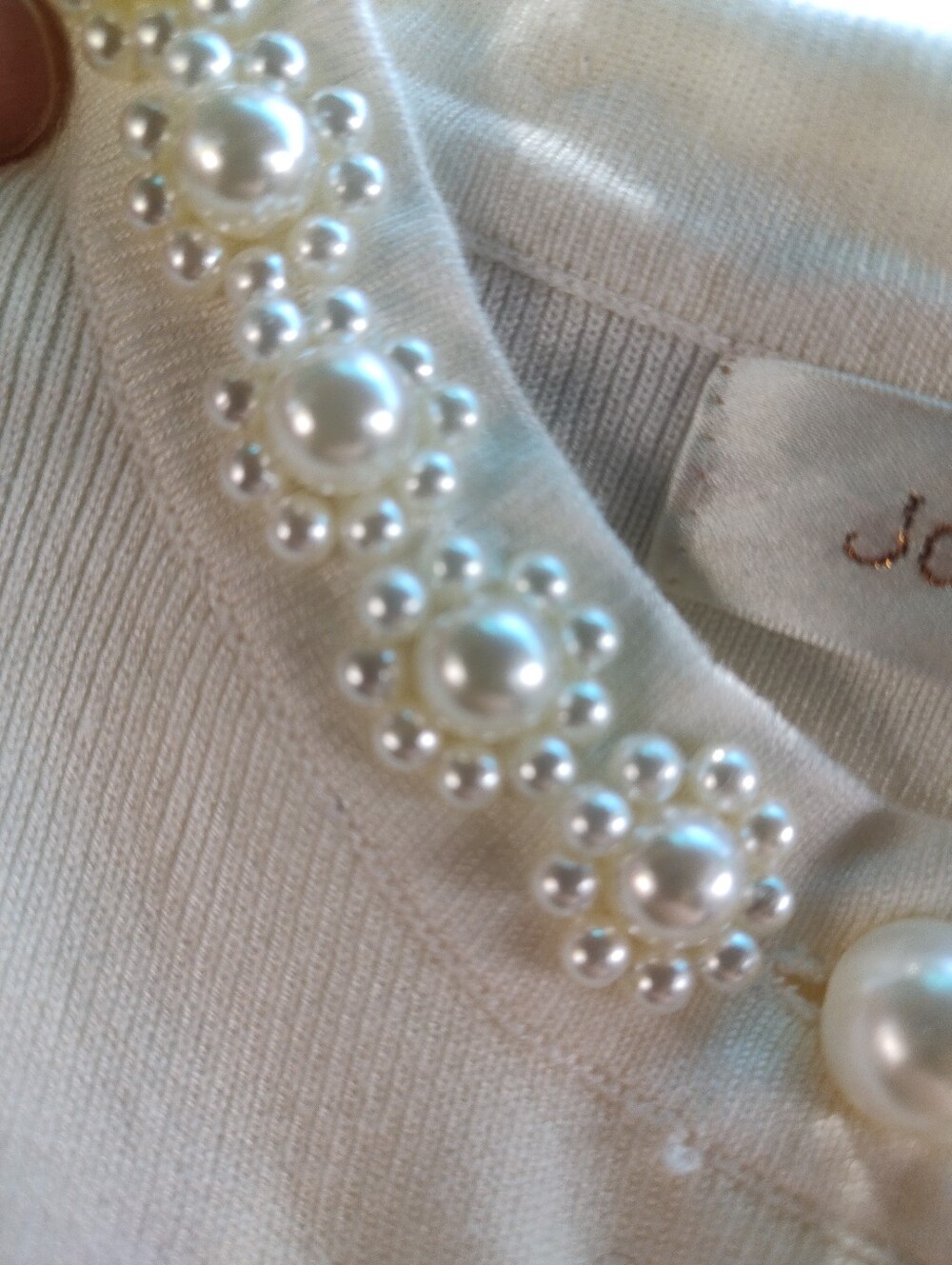 🎀🌹🎀 Dazzling Elaborate Faux Pearl Chantilly Cream Ivory Sweater Cardigan - M - Picture 9 of 16